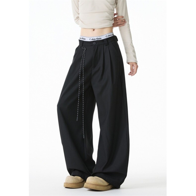 WE1603-P45双褶弯刀休闲西裤男女美式宽松休闲垂坠阔腿镰刀裤子，男装西裤，电商B323A