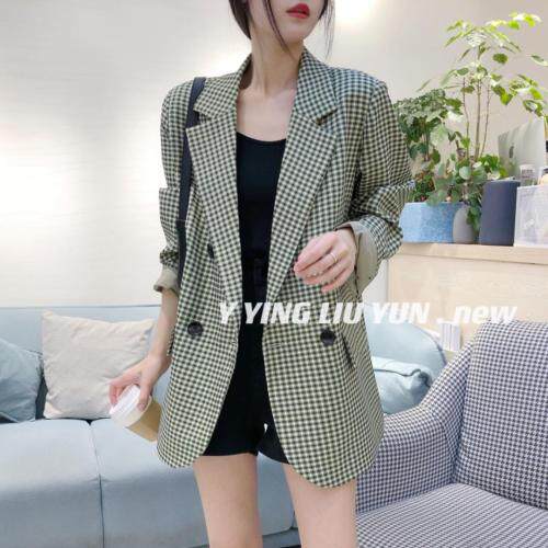 格子西装外套，女装西装，迎盈柳韵