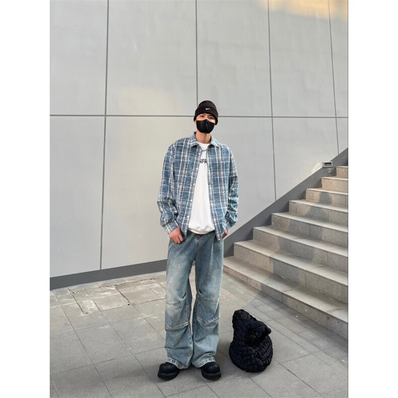 有货cleanfit蓝格子衬衫设计感高级长袖衬衣美式复古CS691LL-P50,男装衬衫,星座1007（原301D）