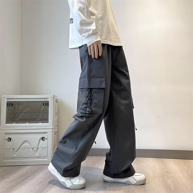 美式复古设计感抽绳装饰直筒港风工装裤男款宽松休闲K153-P45,男装休闲裤,星座1109-3