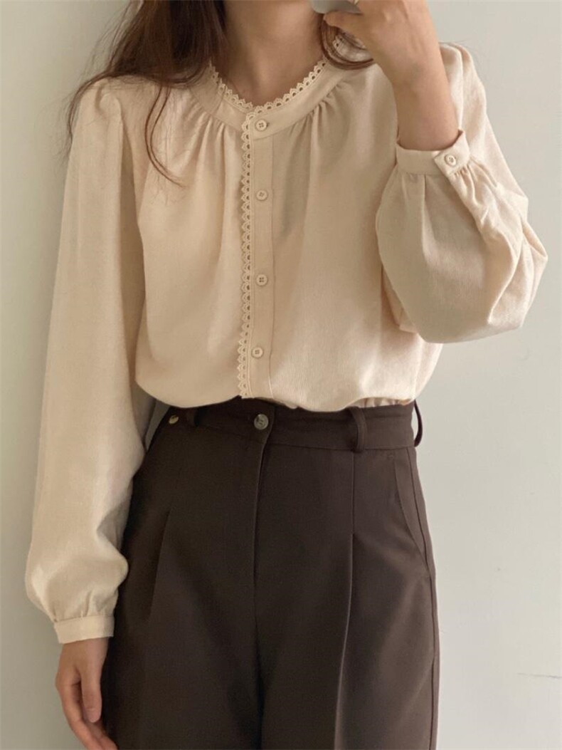 圆领拼蕾丝花边小衫，其它，土布鱼