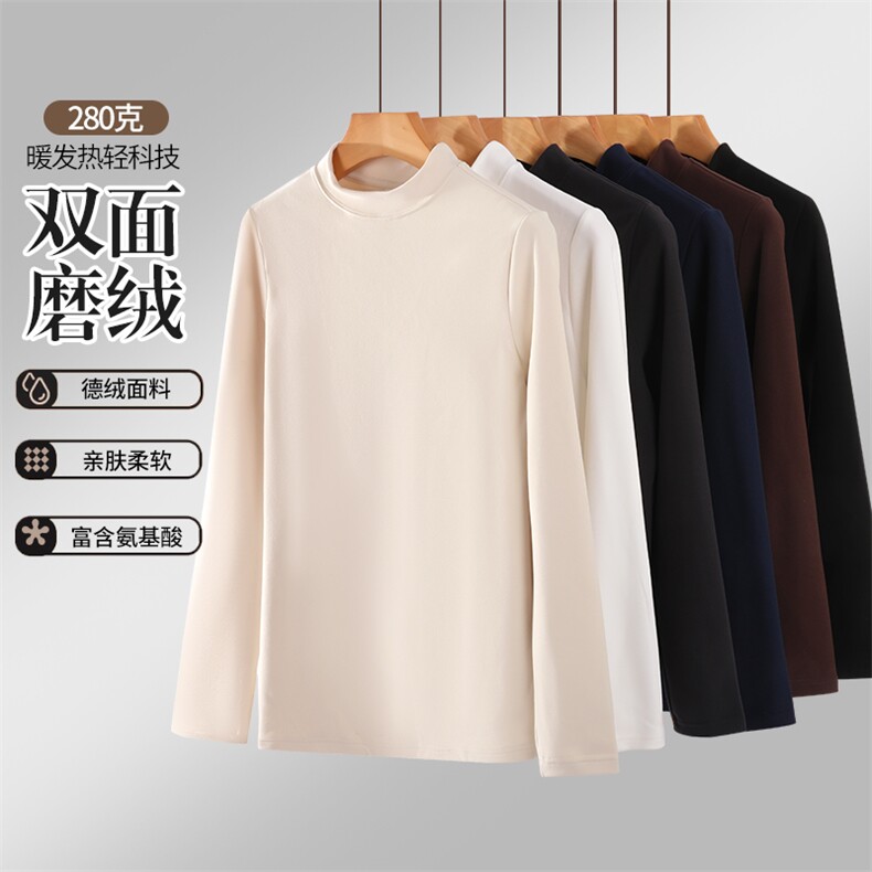 高品质抖音纯色加厚半高领德绒长袖T恤打底衫内搭DR01-P17单装+1,男装T恤,电商C310