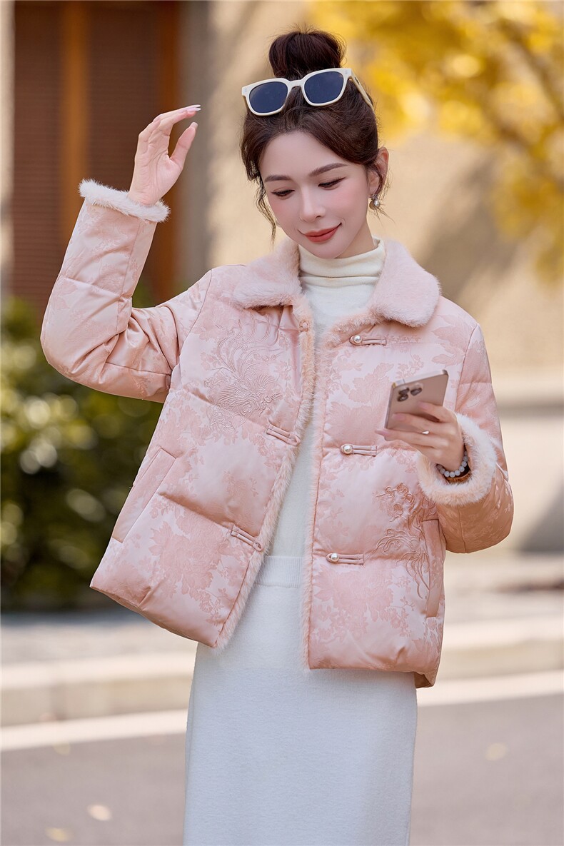 现货.新中式提花羽绒服2025年冬季新款高级感优雅气质外套,女装羽绒服,兰菲阁