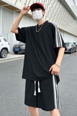 夏季现货主推大码港风情侣冰丝日系五分裤休闲运动套装S18P65，男装牛仔裤，电商B226-2（原B217-2）