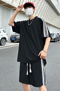 夏季现货主推大码港风情侣冰丝日系五分裤休闲运动套装S18P65图片