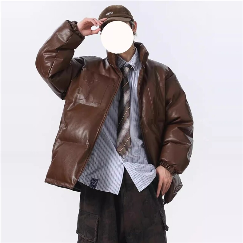 冬季立领pu皮钢印羽绒棉服男外套M2881P90直播,男装棉衣,星座1904A