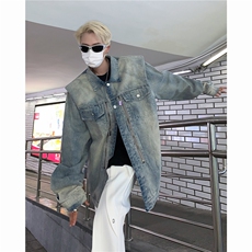 DW053-P78新款2024复古水洗牛仔外套男宽松盐系长袖上衣酷潮ins，男装夹克，星座603-2