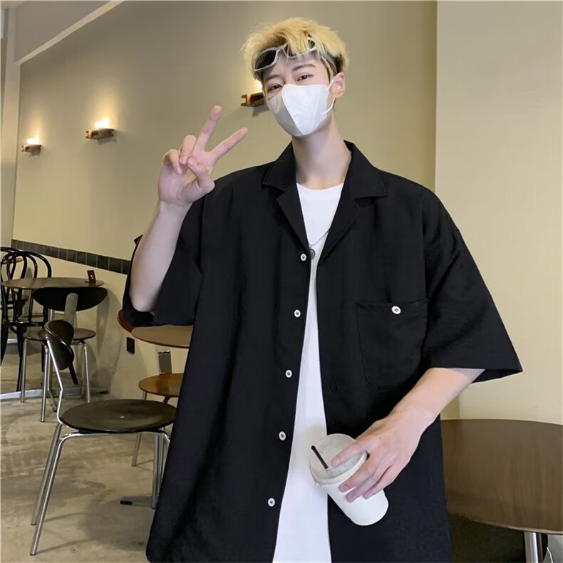 短袖衬衫男夏季潮牌潮流痞帅半袖W2213P36图片