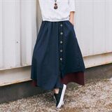 气质时尚2024年秋季中长款显瘦纯色拼色文艺休闲半身裙，女装半身裙，风姿绰