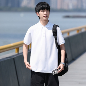 P02短袖男夏季新款纯色潮流半袖上衣休闲透气高级翻领polo衫T恤衫图片
