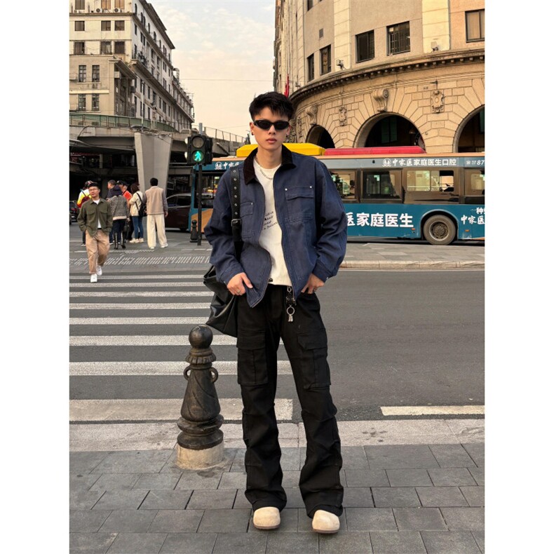藏蓝色美式复古短款外套男春秋款潮牌痞帅cleanfit底特律工装夹克,男装夹克,星座1007（原301D）