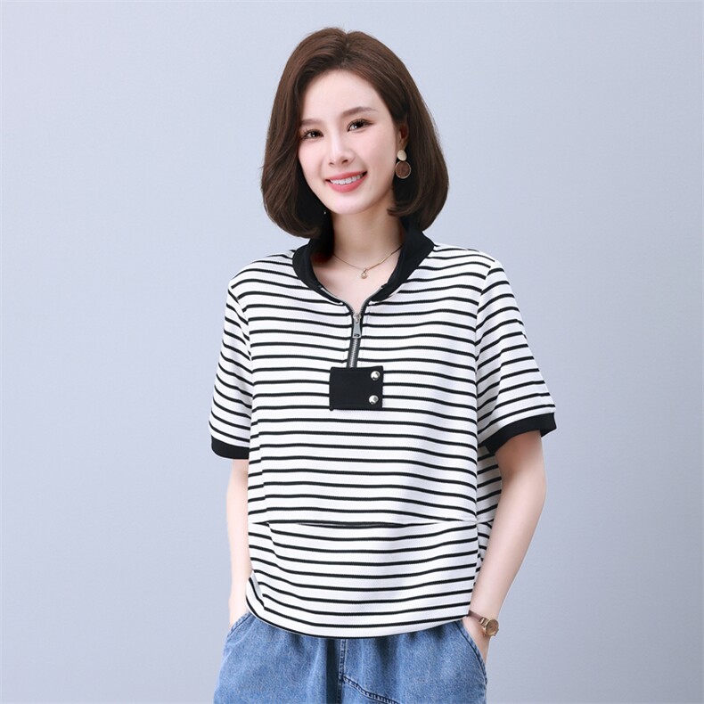 夏季T恤女2025年新款中年妈妈宽松时尚短袖休闲牛仔裤图片