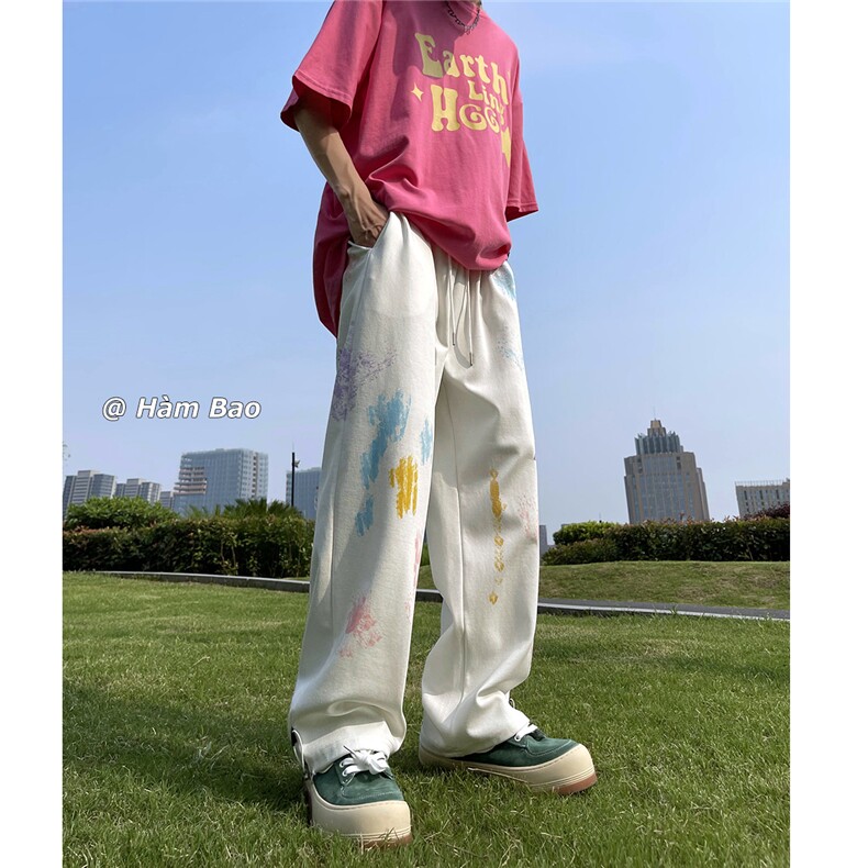 现货~夏季多巴胺休闲裤街舞彩绘刷漆运动裤XZ502-K676-P60控79,女装休闲裤,星座502