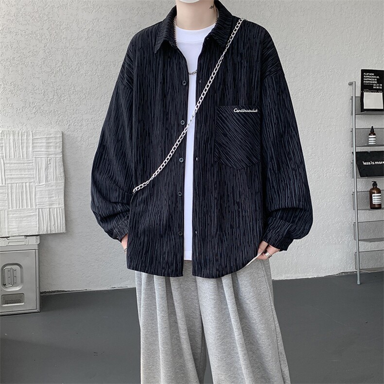 衬衫男秋季新款港风宽松大码灯芯绒扎染刺绣长袖衬衣CS8102-P42图片