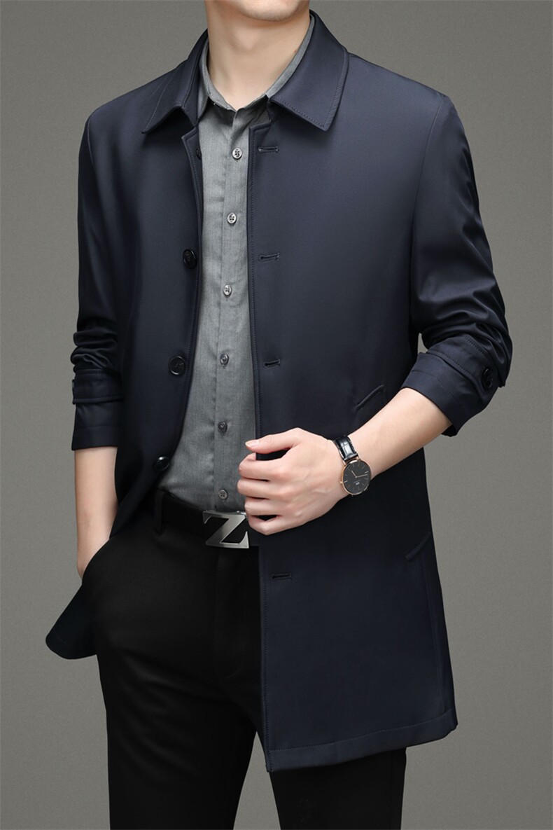 YY-A8311男士2023年秋季新款长袖外套休闲翻领青年中长款风衣P162图片