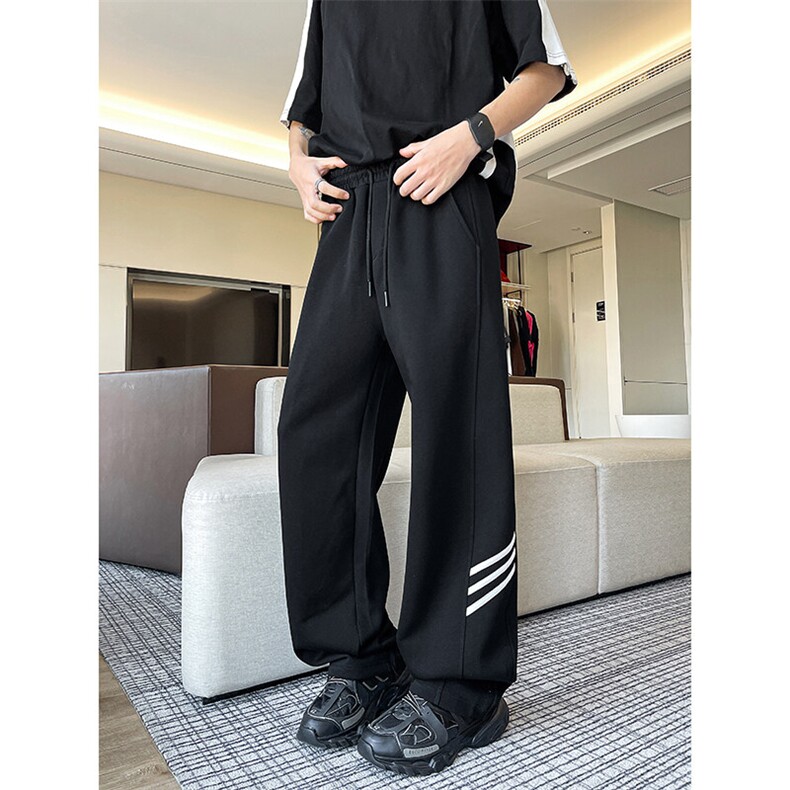 8XL-M重磅条纹运动卫裤特大码阔腿直筒长裤三条杠休闲裤KZ1946P55,男装休闲裤,电商B238