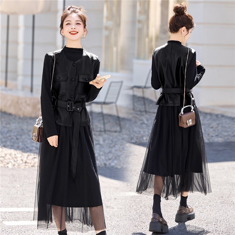 休闲时尚方格牛仔套装女2025年春秋新款高腰宽松显瘦阔腿裤三件套，女装套装/套裙，意芙