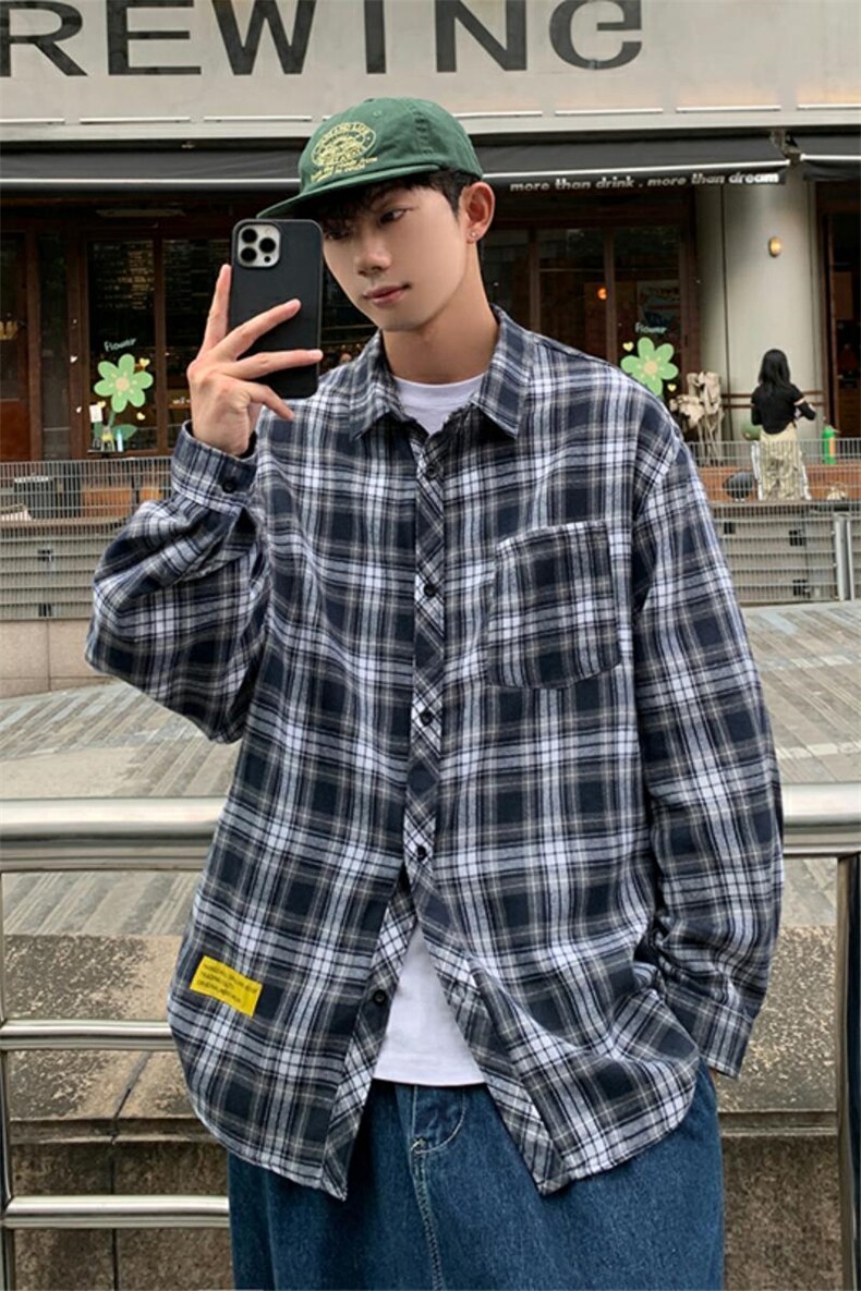秋冬休闲潮流格子衬衫保暖加厚打底衫男C2158-特P32/C9732-特P40,男装衬衫,电商A007