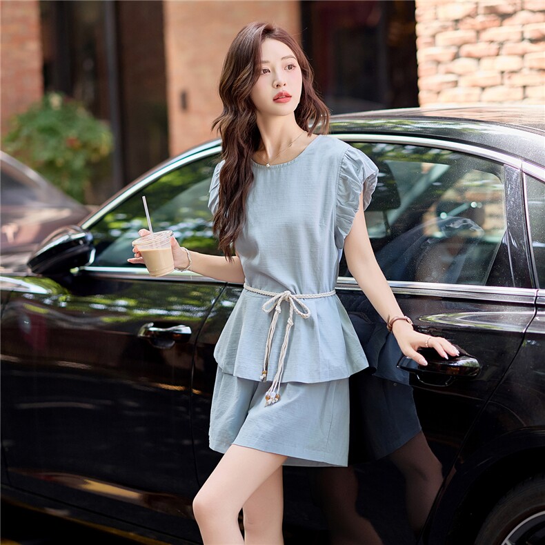 时尚休闲棉麻短裤套装女2025夏季新款小个子洋气减龄巨好看两件套,女装套装/套裙,慕依路