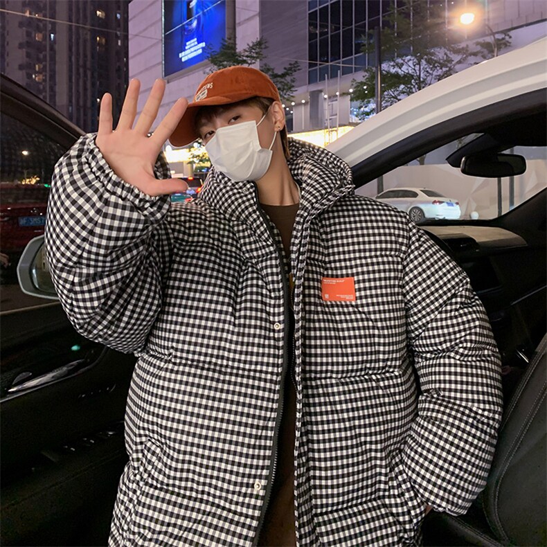 港风2025冬装格子棉衣男棉服连帽面包服棉袄外套3332-P100-控148,男装棉衣,星座207