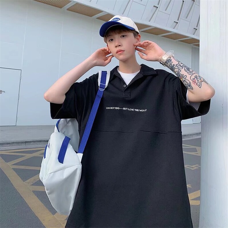 美式复古t恤男翻领polo衫日系cityboy短袖宽松休闲五分袖 TP05图片