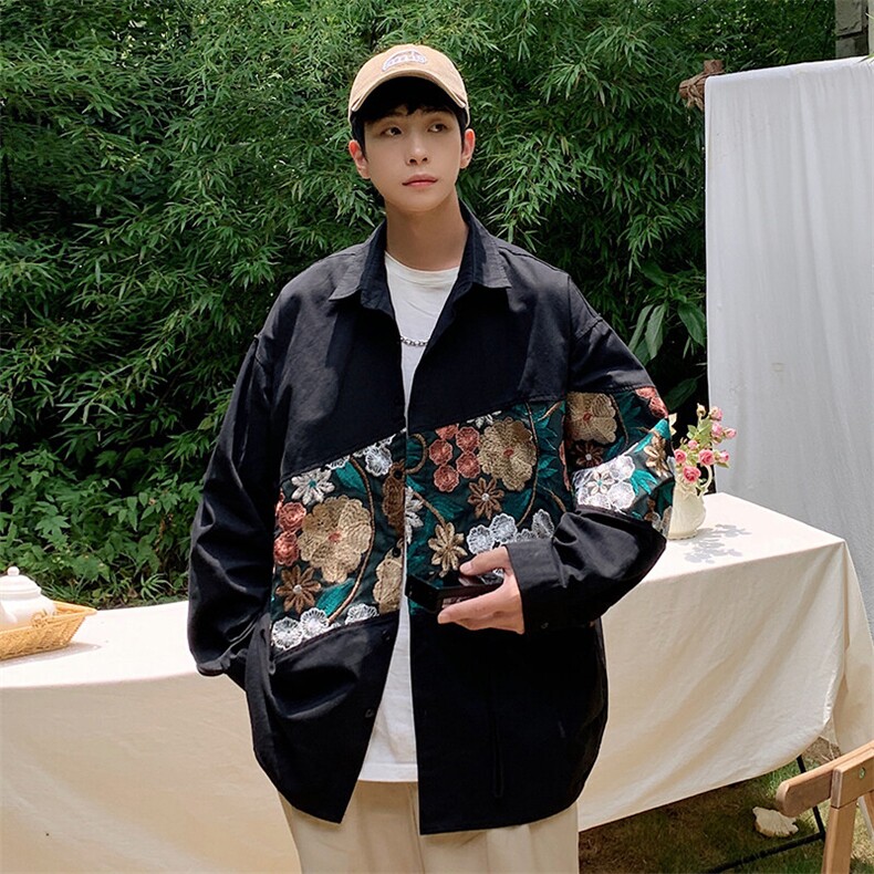 1CityBoy风衬衣中性风大码M-5XL刺绣潮长袖衬衫男CS9743P50控78，男装衬衫，星座226-2