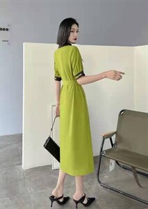 中式扣撞色连衣裙,女装连衣裙,迪蔓君翔