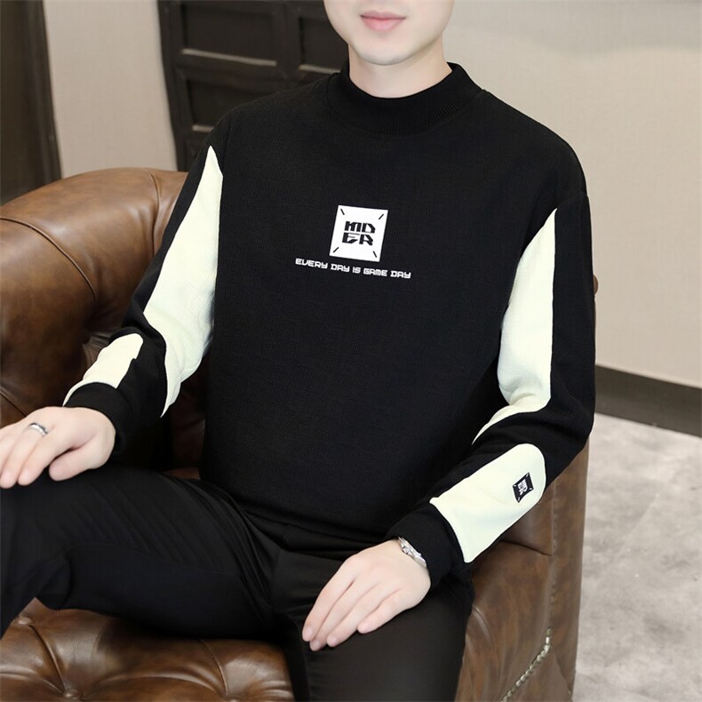 春季新款男士时尚潮流圆领拼接长袖卫衣打底衫XZ310B-2-J1125-P40图片