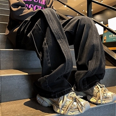 D7012-P46；牛仔裤男款秋季美式高街复古高级感痞帅拼接水洗宽松，男装牛仔裤，星座603-2
