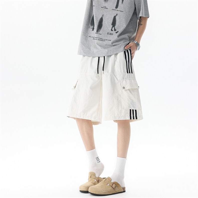 8XL-M三条杠工装短裤大码休闲运动中裤条纹冰丝五分裤DK1303/P48,男装休闲裤,电商B238