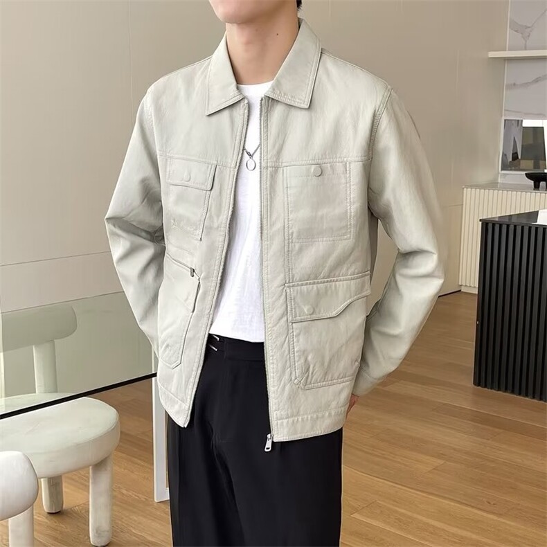 痞帅皮衣外套男士春秋季潮流港风复古帅气小众男款工装夹克A25，男装皮衣，星座1116A-2（原606A-1）