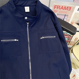 复古短款斜纹纯棉外套男女高级感cleanfit工装夹克立领棒球服潮牌图片