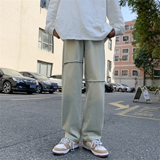 港风秋款男牛仔裤膝盖拉链破洞泥黄色直筒宽松休闲长裤NK6002P45，男装牛仔裤，星座1013-1