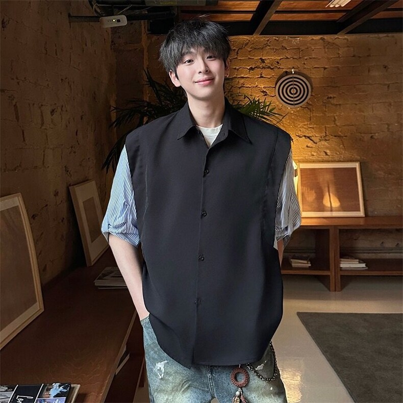 CP1239-P35设计感衬衫领短袖衬衫男款夏季薄款冰丝衬衣,男装T恤,电商B323A