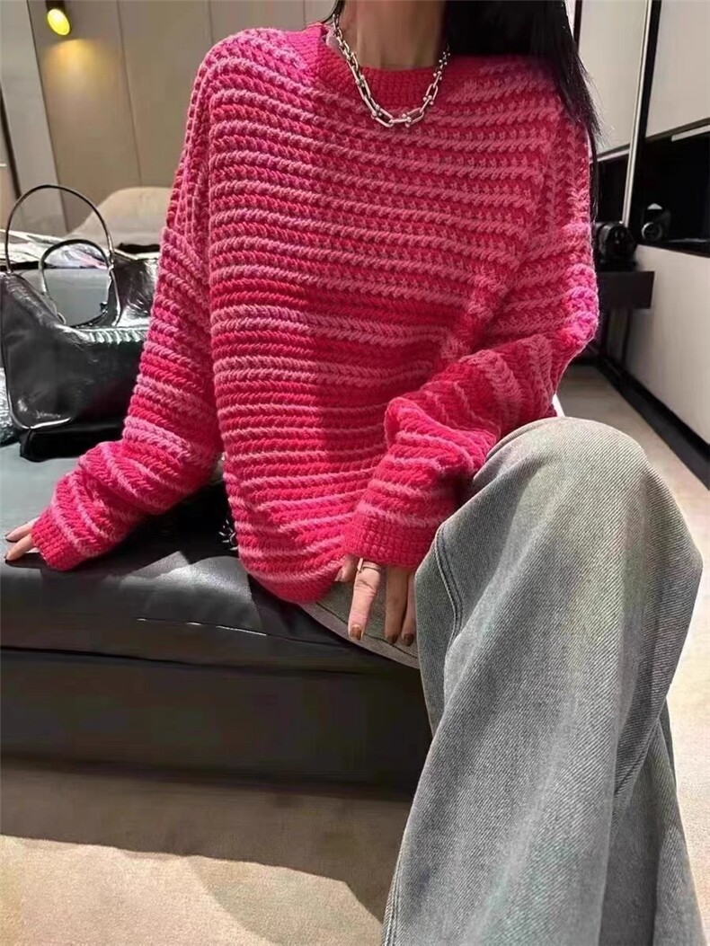 羊绒衫女圆领秋冬简约内搭毛衣条纹套头打底衫,女装羊绒衫,大千羊绒