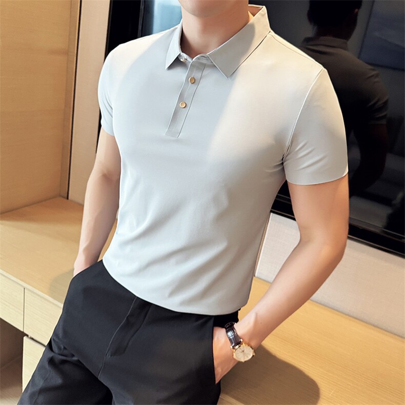 大码品质16色商务弹力无痕polo衫短袖男士冰丝翻领T恤-T0701-P60，男装T恤，电商D342