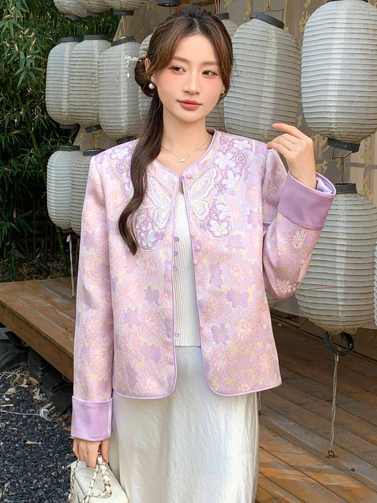 2026年春季新中式高级感g风提花刺绣圆领外套,女装短外套,超帛