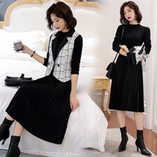 2021春装新款时尚两件套套裙时尚气质纯色简约，女装连衣裙，瑶迪依秀