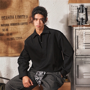 网图 假两件白色长袖衬衫男春秋款潮牌宽松高级设计感衬衣，男装衬衫，星座410-6（原星座1304-1）