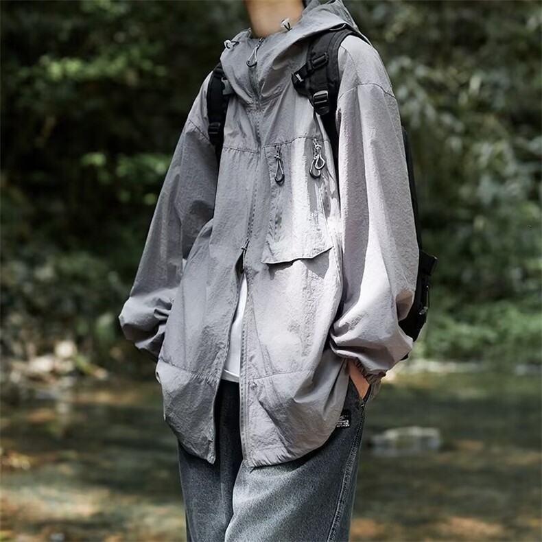 F263-P42夏季新款潮流宽松休闲夹克男户外连帽透气防晒衣现货，男装防晒衣，星座512-6