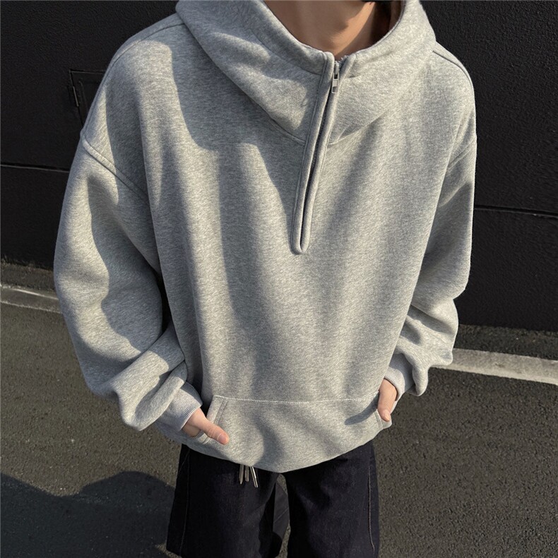 春装新品短宽连帽卫衣二开半拉链美式老钱高街上衣外套男111-P58，男装卫衣，电商C213(原B265)