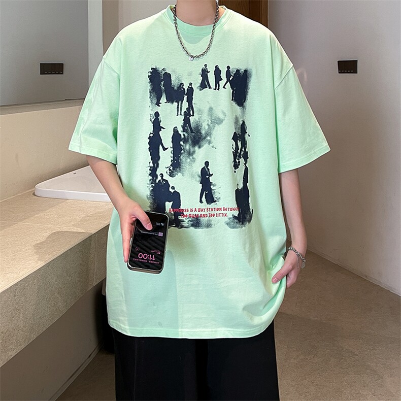 2026夏季新款短袖t恤男宽松大码港风高街美式潮牌A071-9015-P30，男装T恤，电商A071