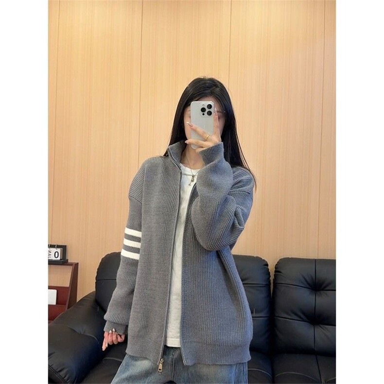 立领红色毛衣男女秋冬季条纹针织开衫外套情侣新年衣服本命年夹克,男装针织衫/毛衣,星座1210-1