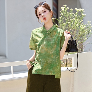 长期有货2026印花上衣女夏季薄款透气中袖衬衫中年妈妈宽松减龄潮图片
