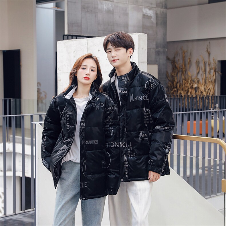 现货潮牌鲨鱼皮高端品质立领韩版大码情侣羽绒服面包服男外套短款图片