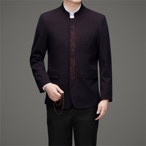 主推高品质中山装西服套装男士中老年风新中式休闲西服唐装图片