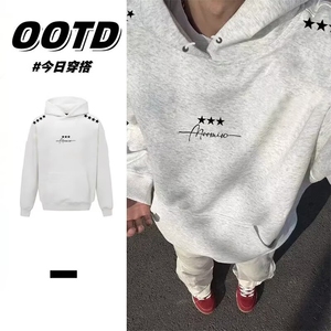 1506-1/QA2-1550/P52卫衣男连帽春秋季ins港风字母印花百搭外套,ins欧美穿搭怎么搜图片