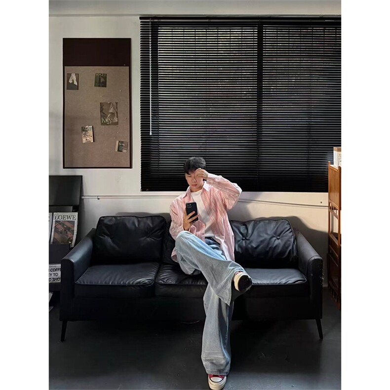 网图有货条纹衬衫外套男女春季宽松慵懒风休闲外穿上衣A1316-P30,男装衬衫,星座1505