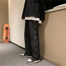 ins潮流高街风排扣牛仔裤男女潮牌宽松直筒牛仔裤阔腿裤BK900-p42，男装牛仔裤，星座1008-1