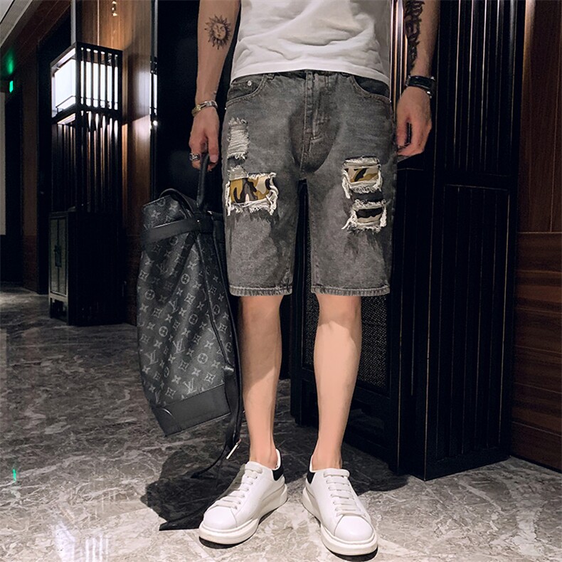 N2021夏牛仔短裤男士外穿五分裤破洞薄款潮流裤子,男装牛仔裤,星座102A（原电商D309-1）